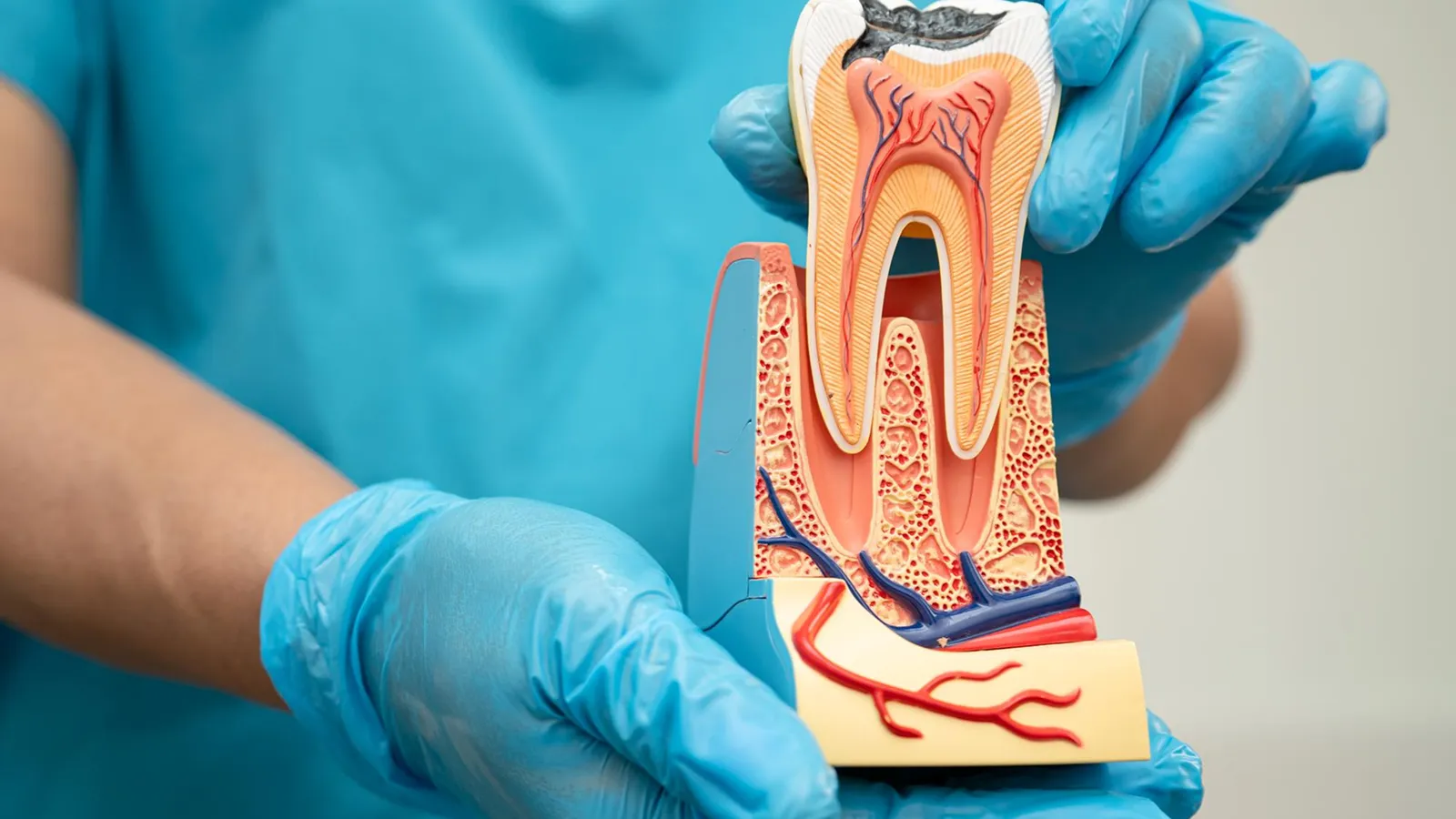 Patient in dental chair during teeth extraction consultation