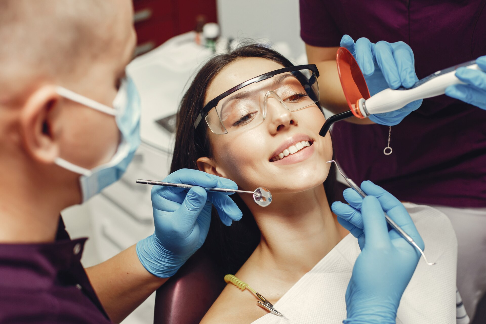 Patient smiling during braces treatment